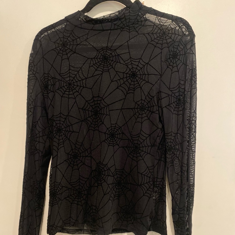 Black sheer long sleeve with spider web design